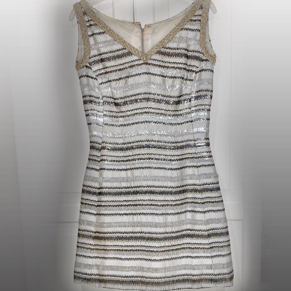 VINTAGE SILVER LAMÉ STRIPED MINI DRESS 1960'S